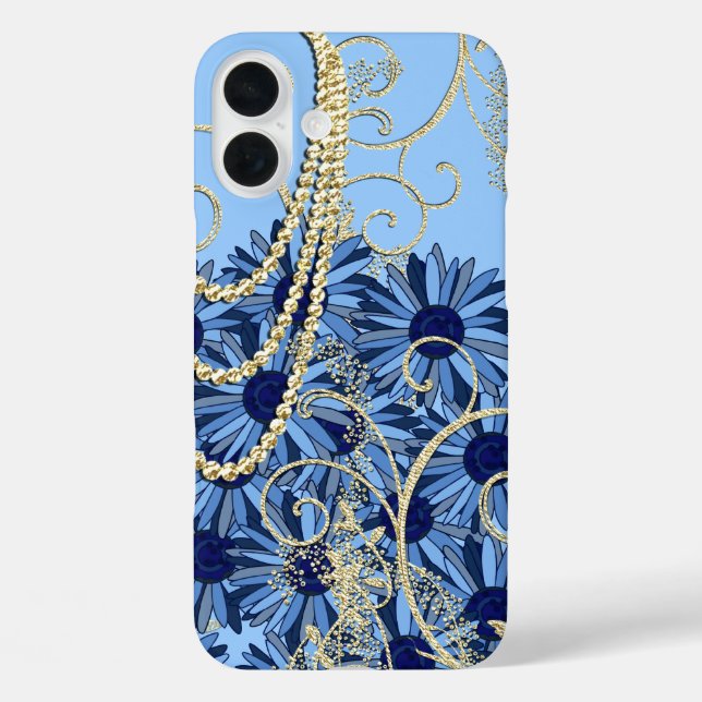Coques Case-Mate iPhone Floral Navy Blue et Gold Swirl (Verso)