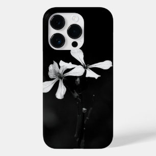 Coque Pour iPhone 14 Pro floral noir et blanc minimaliste