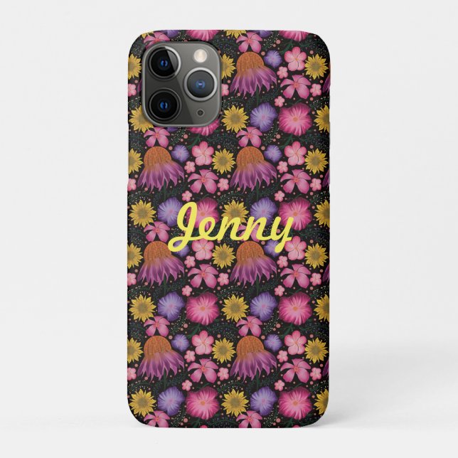 Coques Case-Mate iPhone Floral noir fleur sauvage Personnalisé (Dos)