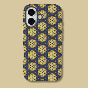 Coque Pour iPhone 16 Floral or et bleu et Motif Teardrop