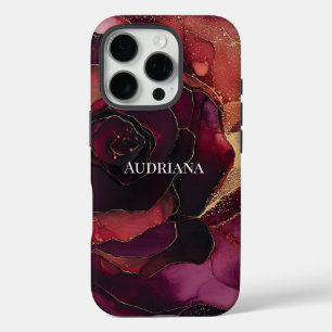 Coques iPhone 16 Pro Floral or rose de Bourgogne