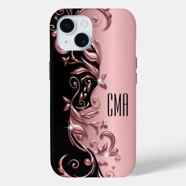 Coques Case-Mate iPhone Floral or rose - Monogramme (Verso)