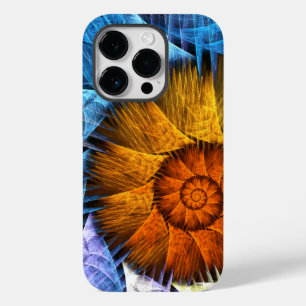 Coque Pour iPhone 14 Pro Floral Orange Bleu Jaune Art Abstrait