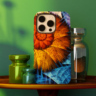 Coques iPhone 16 Pro Floral Orange Bleu Jaune Art Abstrait
