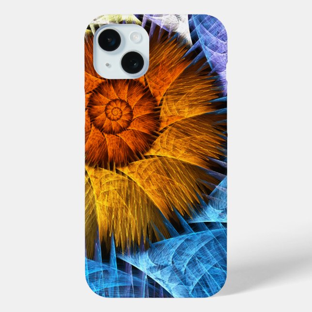 Coques Case-Mate iPhone Floral Orange Bleu Jaune Art Abstrait (Verso)