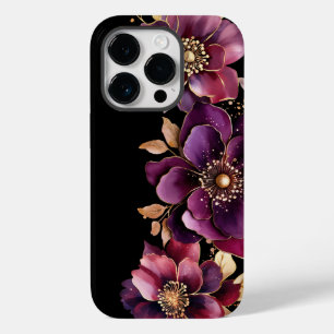 Coque Pour iPhone 14 Pro Floral pourpre noir