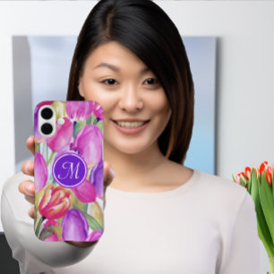 Coques iPhone 16 Plus Floral rose monogramme