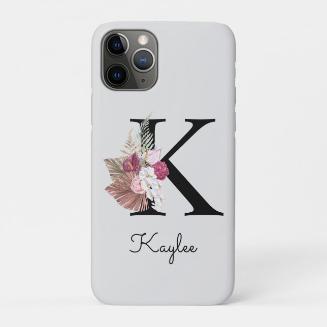 Coques Case-Mate iPhone Floral rose monogramme K initial (Dos)