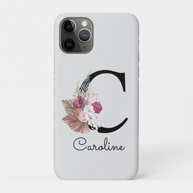 Coques Case-Mate iPhone Floral rose or monogramme C initial (Dos)