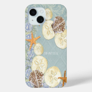 Coque Pour iPhone 15 Floral Starfish Sea Shells Beach Blue