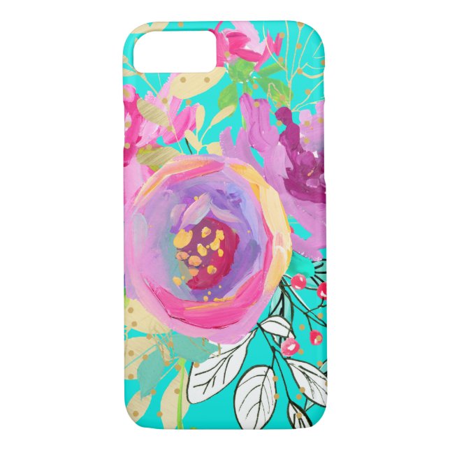 Coques Case-Mate iPhone Floral Turquoise et violet (Dos)
