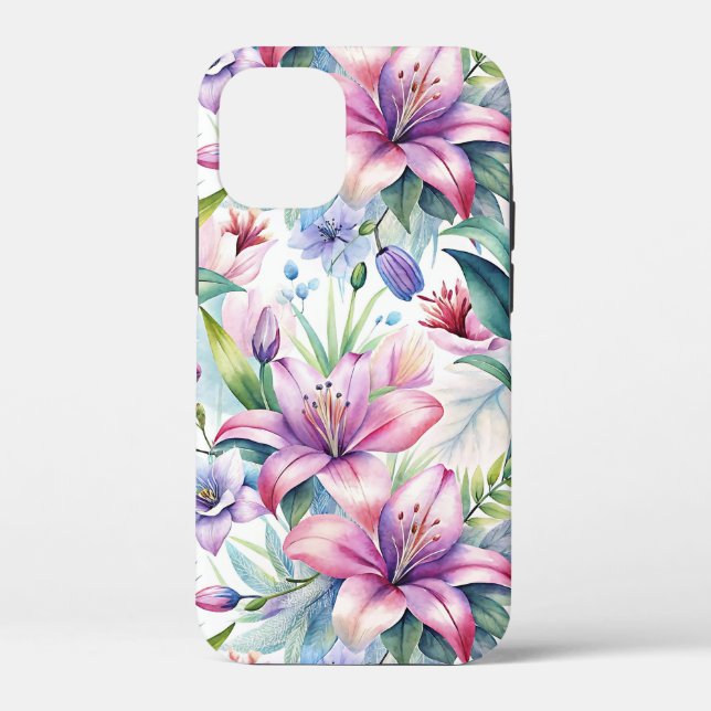 Coques Case-Mate iPhone Floral Watercolor Lilies Pink purple (Verso)
