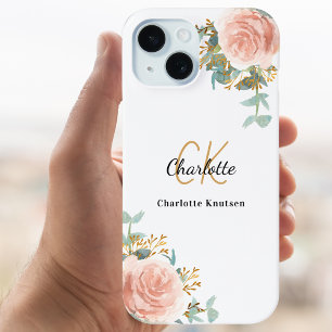 Coques iPhone 16 Pro Floraux d'or rose monogramme élégant