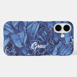 Coque Pour iPhone 16 Flore bleu foncé personnalisée