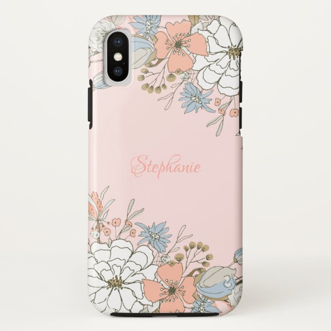 Coques Case-Mate iPhone Flore bleu rose pâle Personnalisé (Dos)