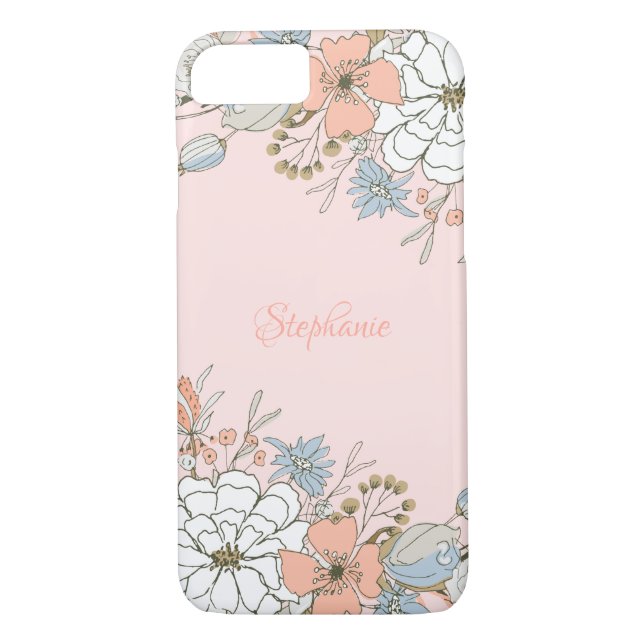 Coques Case-Mate iPhone Flore bleu rose pâle Personnalisé (Dos)