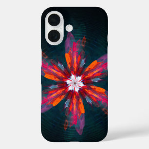 Coque Pour iPhone 16 Flore Mandala Flowers Orange Red Blue Abstract