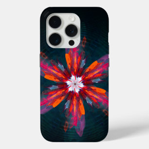 Coque iPhone 15 Pro Flore Mandala Flowers Orange Red Blue Abstract