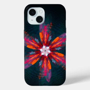 Coque Pour iPhone 15 Flore Mandala Flowers Orange Red Blue Abstract