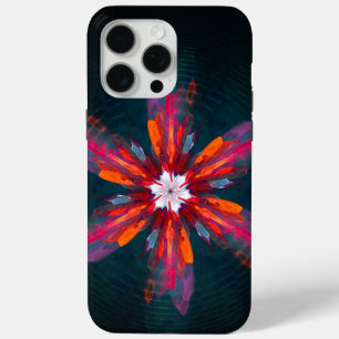 Coque iPhone 15 Pro Max Flore Mandala Flowers Orange Red Blue Abstract