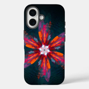 Coque Pour iPhone 16 Flore Mandala Flowers Orange Red Blue Abstract