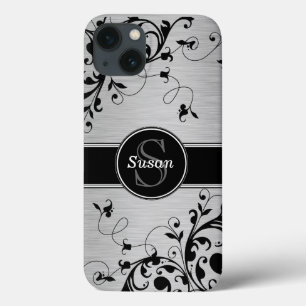 Etui iPhone Case-Mate Flore noire argentée