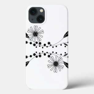 iPhone 13 Case Flore noire et blanche