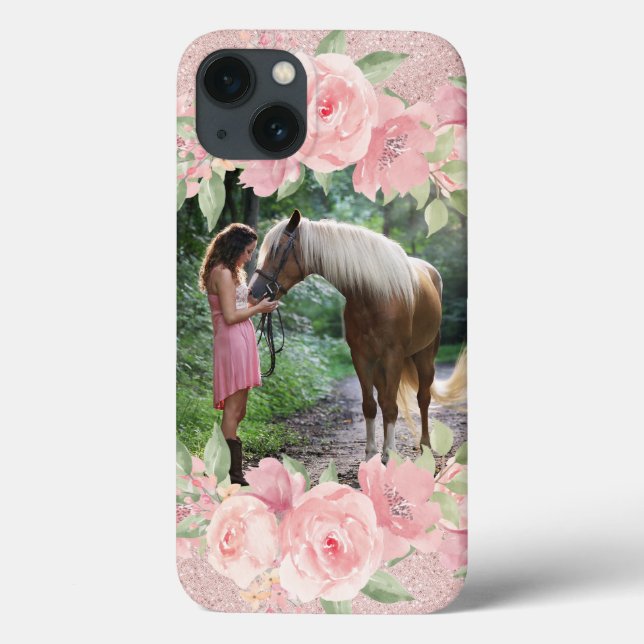 Coques Case-Mate iPhone Flore rose pâle et Parties scintillant Pet Horse P (Verso)