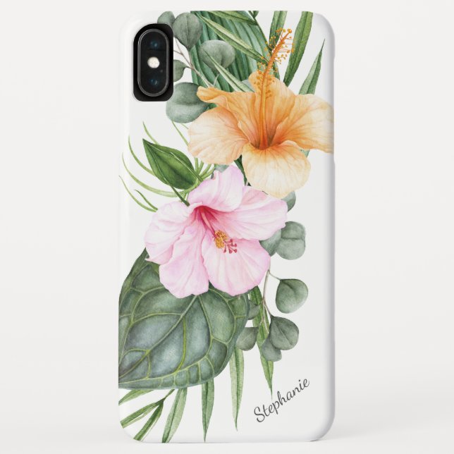 Coques Case-Mate iPhone Flore tropicale Aloha avec votre nom (Dos)