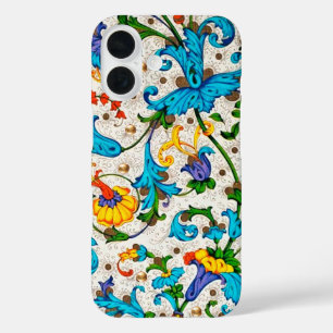 COQUE POUR iPhone 16 FLORENTINE RENAISSANCE BLEU FLORAL SWIRLS, FLEURS