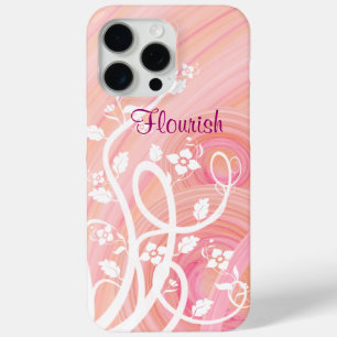 Coque iPhone 15 Pro Max Flores blanches sur spirales roses et brunes