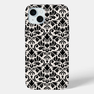 Coque iPhone 15 Mini Flourish Damask Big Pattern Black on Cream