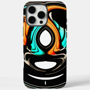 Coques iPhone 16 Pro Max Fluidité Éthérée   Abstrait Noir, Cyan et Blanc