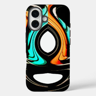 Coque Pour iPhone 16 Fluidité Éthérée   Abstrait Noir, Cyan et Blanc