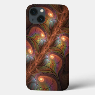 iPhone 13 Case Fluorescent coloré Abstrait Trippy Brown Fractal