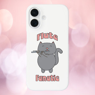 Coque Pour iPhone 16 Flûte Fanatique Chat Gris Rose
