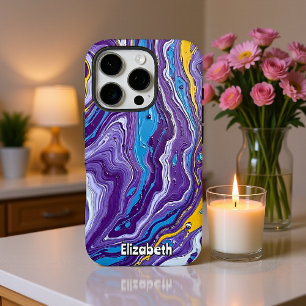 Coques iPhone 16 Pro Flux de la géode violet et or