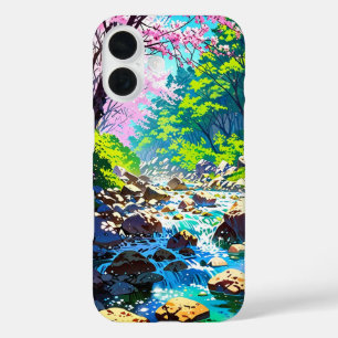Coque Pour iPhone 16 Flux de montagne au printemps - Paysage d'Anime