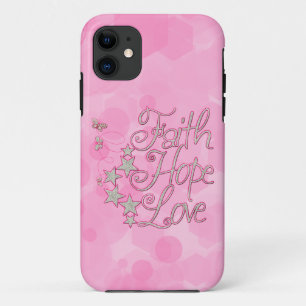 Coque iPhone 11 Foi rose Espoir Amour Papillons Étoiles Vertus
