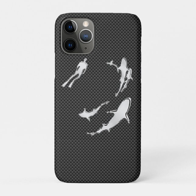 Coques Case-Mate iPhone Foie Chrome avec requins sur fibre de carbone (Dos)