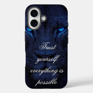 Coque Pour iPhone 16 Fond d'écran iPhone motivationnel Lion Bleu Puissa