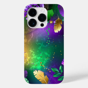 Coque Pour iPhone 14 Pro Fond iridescent de mardi gras avec des perles