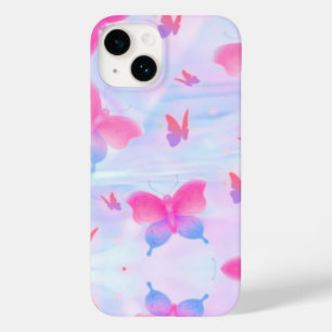 Coque Pour iPhone 14 Fond papillon rose et violet rêveur