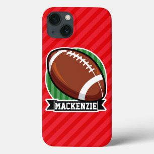 Etui iPhone 13 Football sur mesure sur bandes diagonales rouges