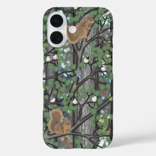 Coque Pour iPhone 16 forêt avec oiseaux et écureuils