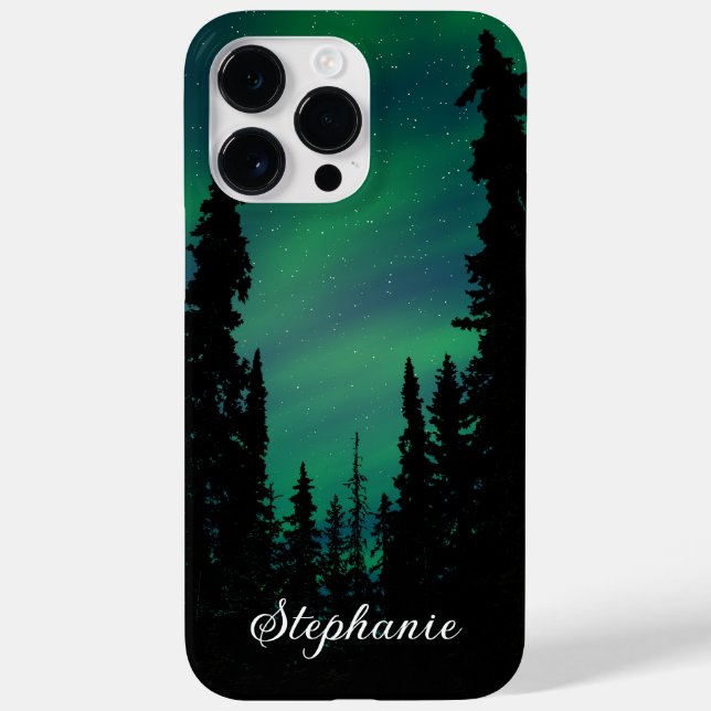Coques Case-Mate iPhone Forêt d'aurores boréales vertes personnalisée (Verso)