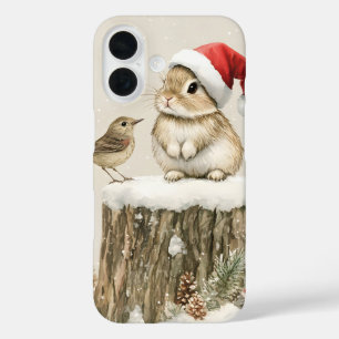 Coque Pour iPhone 16 Forêt de neige Hiver Bois de Noël Lapin Oiseau