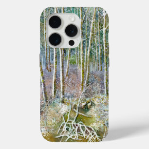Coque iPhone 15 Pro forêt d'hiver Aquarelle