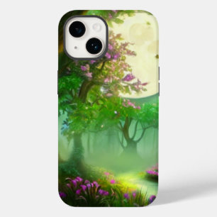 Coque Pour iPhone 14 Forêt verte et pleine lune