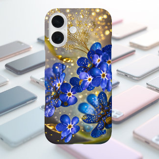 Coque Pour iPhone 16 Forget-me-not flower with gold accents